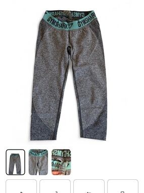 Gymshark Girls' Gray Capri Leggings with Teal Logo Waistband